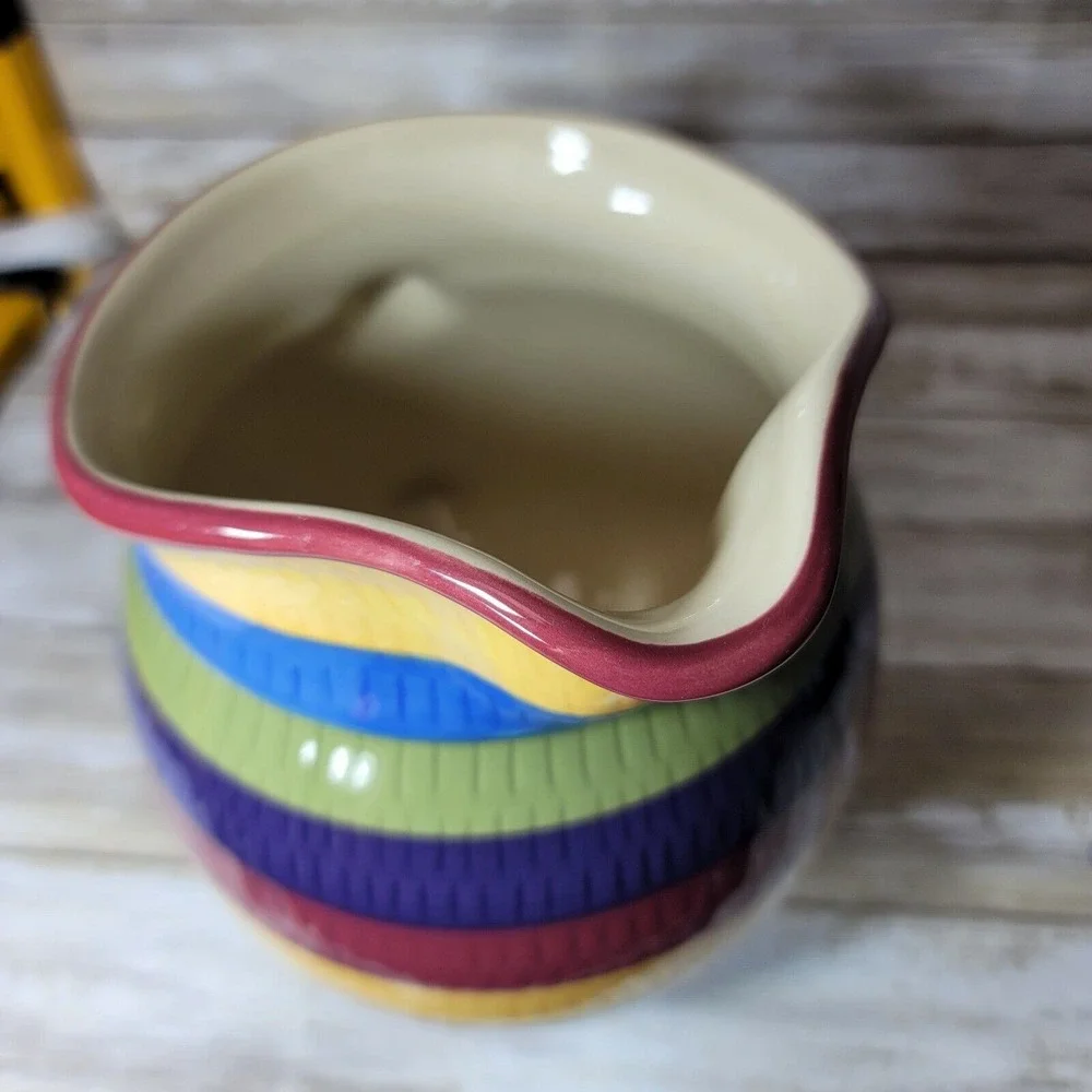 Longaberger Pottery Cabana Stripes Large Pitcher‎ Country Canister 2 Quart